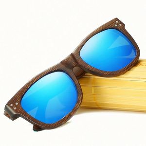 Gafas de Sol Unisex Personalizadas con Logotipo, Cuadradas, de Madera de Bambú, con Lentes de Espejo Coloridas, Gafas de Sol Polarizadas de Madera para Hombre y Mujer - Product Image 2