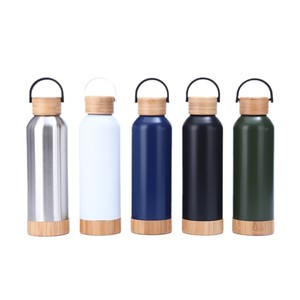 Bouteille d'eau en acier inoxydable avec couvercle en bambou, isotherme à double paroi sous vide, 24h de conservation de la température, pour le camping et les activités de plein air - Product Image 4