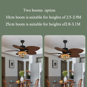 Nouvelle suspension Tiffany en verre 2025, ventilateur de plafond en bois massif avec feuilles, <span class=keywords><strong>lustre</strong></span> <span class=keywords><strong>baroque</strong></span> turc, 52 pouces, 48W, luminaire ventilateur en bois - Product Image 3