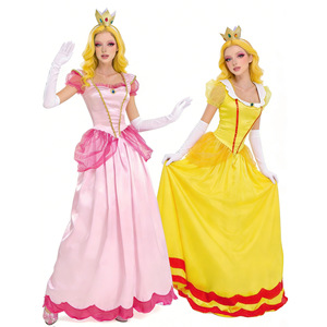 Costume de Cosplay princesse Peach, robe rose et jaune avec gants en forme de couronne pour femmes adultes, ensemble de tenue de spectacle de scène d'halloween - Product Image 1