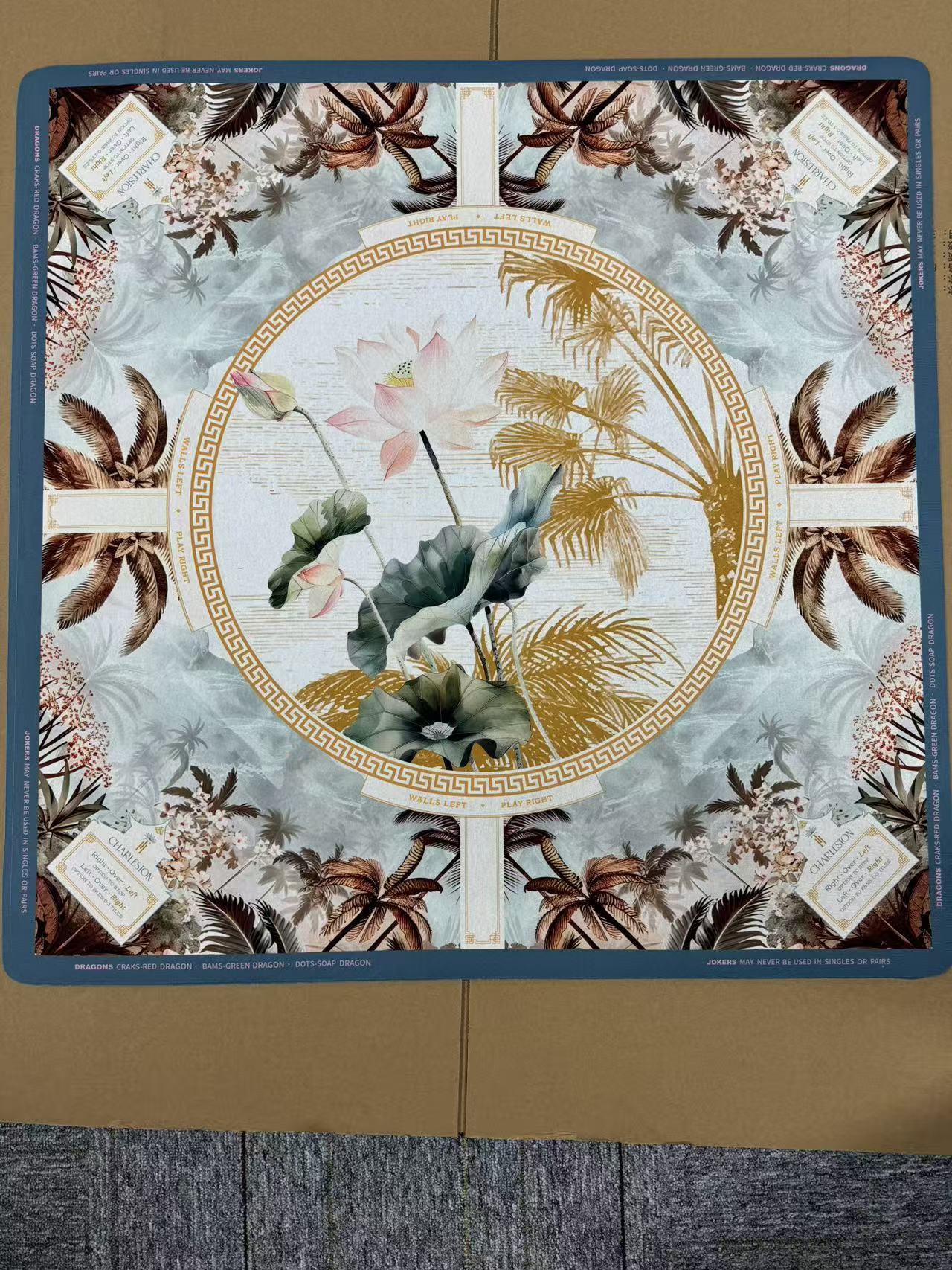 White Gold Lotus Palm Tree Chinoiserie American Mahjong