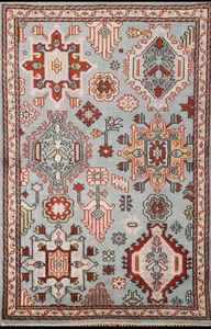 Hermosa alfombra azul claro Oushak geométrica de lana anudada a mano de 6x9 pies alfombra Oriental personalizada hogar Camping tejido hecho de algodón - Product Image 4