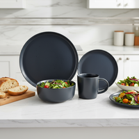 Service de table en grès de qualité supérieure Guangda |   Assiettes et tasses en céramique noire émaillée |   Résistant à la chaleur, compatible four et lave-vaisselle, style classique