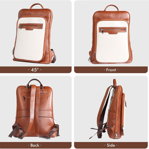 Minimalist Genuine Leather <b>Backpack</b> White Brown Color Zipper Closure <b>Multi</b> Functional All Seasons Men's <b>Backpack</b> - Product Image 5