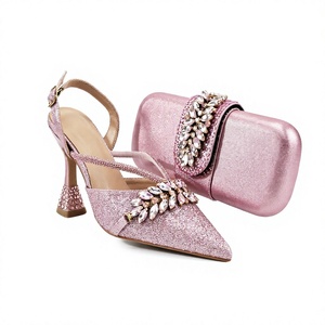 Conjunto de Sandalias de Tacón con Brillantina Rosa y Bolso de Mano, Zapatos de Vestir con Punta en Pico y Pedrería para Bodas y Fiestas - Product Image 4