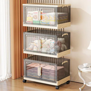 Vente en gros de bacs de rangement pliables et empilables pour articles divers, organisateur de placard en plastique pour jouets et vêtements avec couvercle à porte - Product Image 5