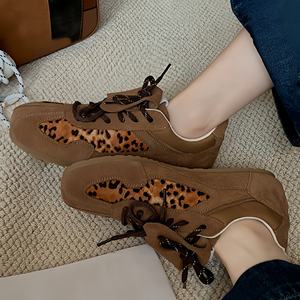 Chaussures de sport pour femmes en cuir de vache rétro à imprimé léopard, design à rabat, style allemand, lacets en cuir, Forest Gump Board, été, antidérapantes - Product Image 6