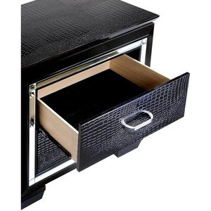 Contemporary Black Nightstand With <b>LED</b> Light <b>Mirror</b> Drawer Bedroom Furniture - Product Image 3