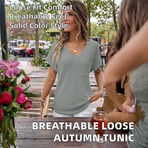 <b>Women's</b> Waffle Knit Short Sleeve T <b>Shirt</b> Loose Fit Solid Color Casual Pullover Wholesale Rate OEM Custom <b>Women</b> T <b>shirt</b> - Product Image 2
