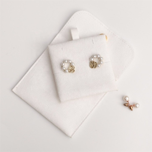 White Microfiber Jewelry Bag Snap Button Pouch Velvet Jewelry Packaging Bag With Insert Pad - Product Image 1