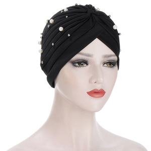 Turban Bonnet pour Femme à Perles et Plis, Couleur Unie, Chapeau Turban, Hijab Intérieur, Bonnet de Chimiothérapie, <span class=keywords><strong>Foulard</strong></span>, Bandanas Indiens - Product Image 6