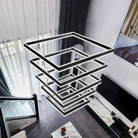 Lustre LED géométrique carré noir anti-éblouissement en aluminium pour escalier de loft, appartement ou hall d'hôtel