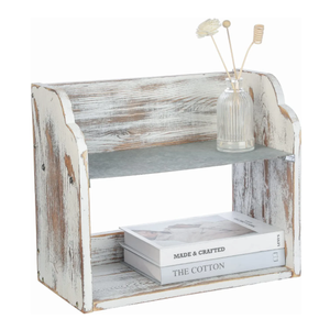 2 tier desk storage organizer bookshelf with galvanized metal top shelf solid wood desktop shelf