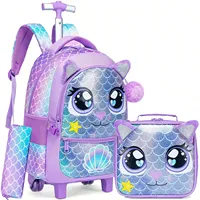 BunnyFly Lot de 3 Sacs à Dos à Roulettes Tendance pour Étudiants du Primaire Unisexe, Grande Capacité, Ensemble de Valises pour Enfants