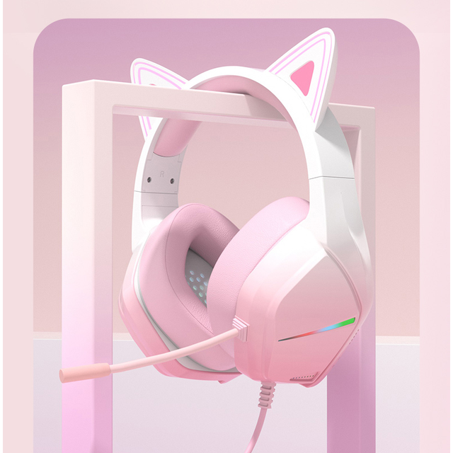 SIBYL Cat Ear Wired Headphone with RGB Light Headphone with USB AUX Gaming Headset for Children Wired Cat Headphones for Girls