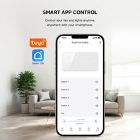 Interrupteur intelligent WiFi JRUMP 4 voies, interrupteur mural intelligent pour ventilateur, panneau tactile en verre, compatible avec Tuya Smart Home, fonctionne avec Alexa et Google Assistant