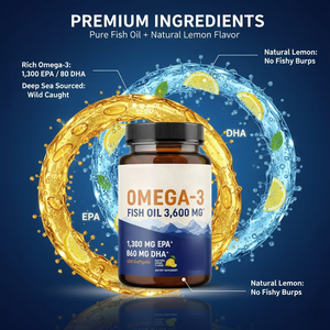 Cápsulas de Óleo de Peixe Omega 3 de Alta Potência 3600mg com 1300 EPA 860 DHA Sabor Natural de Limão Suplemento Dietético 120 Unidades - Product Image 3
