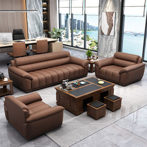 طقم كنب مكتبي جلدي فاخر باللون البني على الطراز الإيطالي وأثاث مكتبي وكنب مكتبي - Product Image 1