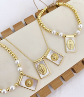 Bijoux Catholiques Religieux Plaqué Or Charmes Guadalupe Jésus Vierge Marie Nacre Shell Pendentif Bracelet