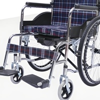 Fauteuil roulant manuel avec cadre en acier chromé, siège à carreaux rouges, pliable, capacité 100 kg, pour soins aux personnes âgées