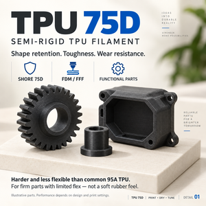 เส้นพลาสติก TPU 75D ขนาด 1.75 มม. น้ำหนัก 1 กก. แบบกึ่งแข็ง สำหรับเครื่องพิมพ์ 3 มิติแบบ FDM FFF  รับผลิตตามสั่ง สีตามต้องการ แบบม้วน - Product Image 5