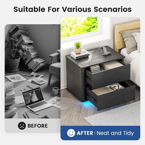 Table <span class=keywords><strong>de</strong></span> chevet avec 2 tiroirs et éclairage LED, armoire <span class=keywords><strong>de</strong></span> chevet moderne avec station <span class=keywords><strong>de</strong></span> charge, armoire <span class=keywords><strong>de</strong></span> chevet aux <span class=keywords><strong>coins</strong></span> arrondis - Product Image 6