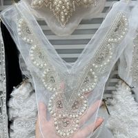 Patch de dentelle brodée en maille avec perles et strass, motif floral pour encolure, design en V, style coréen, pour femme, motif féerique doux