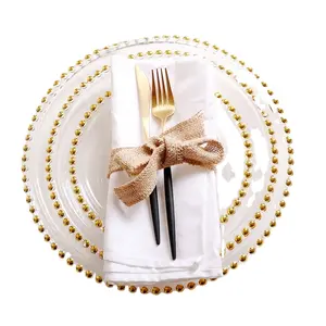 2022新款设计婚礼充电器板豪华金色玻璃充电器板派对餐具套装
