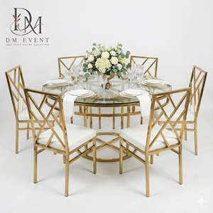 Custom Gold Stainless Steel Geometric Back Wedding Banquet <b>Chair</b> with <b>White</b> Cushion for Hotel and Event Rental - Product Image 2