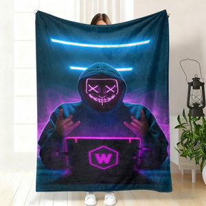 Couverture polaire néon pour homme, couverture de sieste douillette et chaude, super douce pour les voyages et le camping, impression personnalisée, vente en gros - Product Image 1