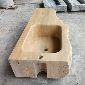 Custom Modern Travertine Long <strong>Narrow</strong> <strong>Hand</strong> Wash Basin Vessel <strong>Sink</strong> Wall Mounted Floating Polished for Hotel Bathroom Vanity - Product Image 6