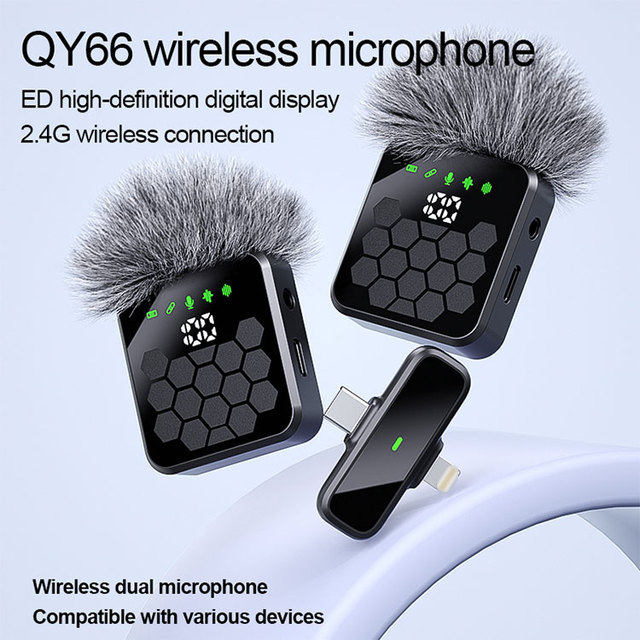 Portable Wireless Lavalier Microphone XLR Type-C One-to-Two System Charging Case Noise Cancellation Low Latency Lightweight