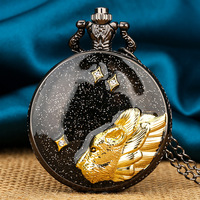 Montre de poche à quartz antique rétro, pendentif collier steampunk, avec horloge médaillon, motif ciel étoilé, lune et soleil, incrusté de perles, avec chaîne