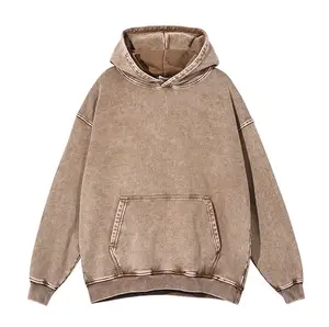 top quality custom vintage hoodie acid wash hoodie mens heavy cotton oversized no string hoodie