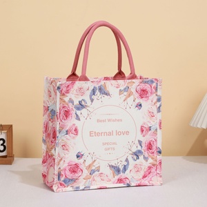 Vente en gros de sac en toile vintage pour mariage rose rouge fourre-tout 3D Sac à main uni créatif avec fermeture éclair et longue anse en coton - Product Image 4