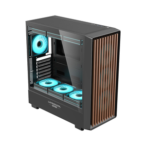 Lovingcool Diseño popular Estuche para juegos de vidrio templado ATX Torre completa Gabinete para juegos <span class=keywords><strong>PC</strong></span> Estuche para computadora con panel frontal de madera - Product Image 1
