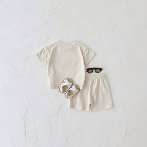 Bộ quần áo trẻ em hè 2024 kiểu dáng năng động, 2 món, dành cho bé trai/bé gái, in chữ, quần sọc, áo cổ tròn tay ngắn + quần sọc 2 - Product Image 6