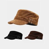Nueva Llegada, Gorra Plana Unisex de Gamuza Vintage, Gorra con Visera Curva Corta y Decoración de Remaches, Ajustable, Estilo Casual
