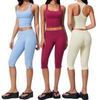 Ensemble 2 pièces pour femme : Débardeur de sport dos nageur respirant et Legging short taille haute push-up pour la course, l'entraînement et le fitness