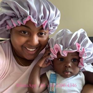 Zijde Beste Kwaliteit Baby En Volwassen Haar Mutsen Dubbele Laag Satijn Mutsen Met Logo Groothandel Satijn Motorkap - Product Image 4