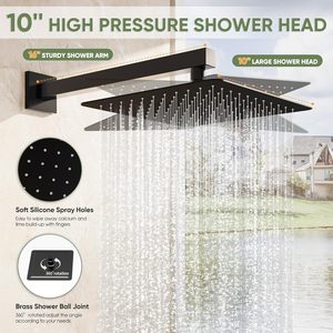 Cabezal de ducha de lluvia montado en la pared de 10 pulgadas, conjunto de grifo de sistema de mano negro, válvula de baño, juegos de ducha - Product Image 2