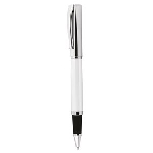 <b>White</b> and Chromed Brass Rollerball <b>Pen</b> for Writing - Product Image 1