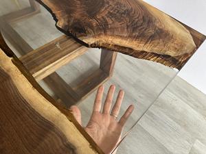 Mesa de Madera Maciza con Borde Natural Hecha a Mano con Vidrio Transparente, Muebles de Losa de Madera Natural Modernos para el Hogar y la Oficina, Venta al por Mayor - Product Image 6