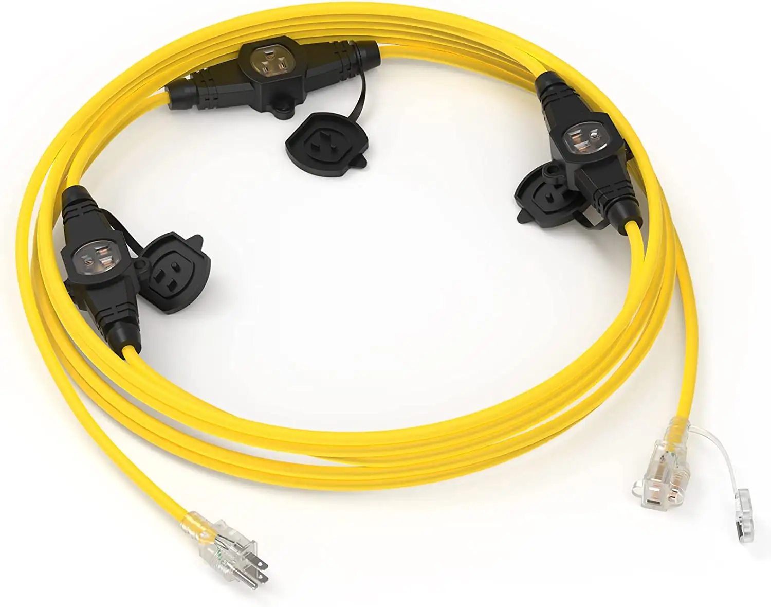 25FT 12 Gauge Outdoor Power Extension Cord NEMA 5-15R Four Outlet Cord Splitter UL Listed with LED Indicator
