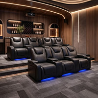 Canapé de cinéma maison moderne sur mesure avec structure en bois, revêtement en cuir, fauteuil de salle audiovisuelle, fonction massage