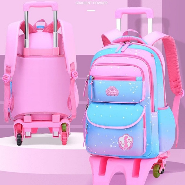 New Rolling Backpack Primary Students Backpack with Wheel Cartoon School Bags 16 Inches Trolley Bags for Children School Luggage