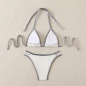 Traje de Baño Bikini 2024, Sexy Estilo Europeo y Americano, Traje de Baño de Dos Piezas Blanco para Mujer, Bikini con Estampado Floral - Product Image 2