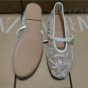 ZAR * женская обувь 2025 белая черная вышитая бисером Цветочная сетчатая женская обувь на плоской подошве с круглым носком - Product Image 4