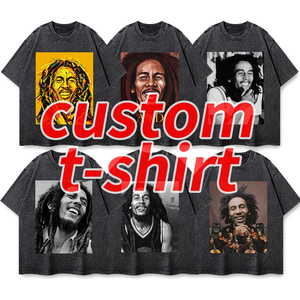 Oem Custom 260 GSM Rock Band Hip Hop Bob Marley sorridente grafica Unisex t-Shirt Vintage oversize con lavaggio acido t-Shirt per gli uomini - Product Image 1
