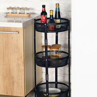 Chariot de rangement moderne et durable à 3 niveaux pour légumes, en acier au carbone peint, pliable, avec panier et étagère rotative pour épices de cuisine